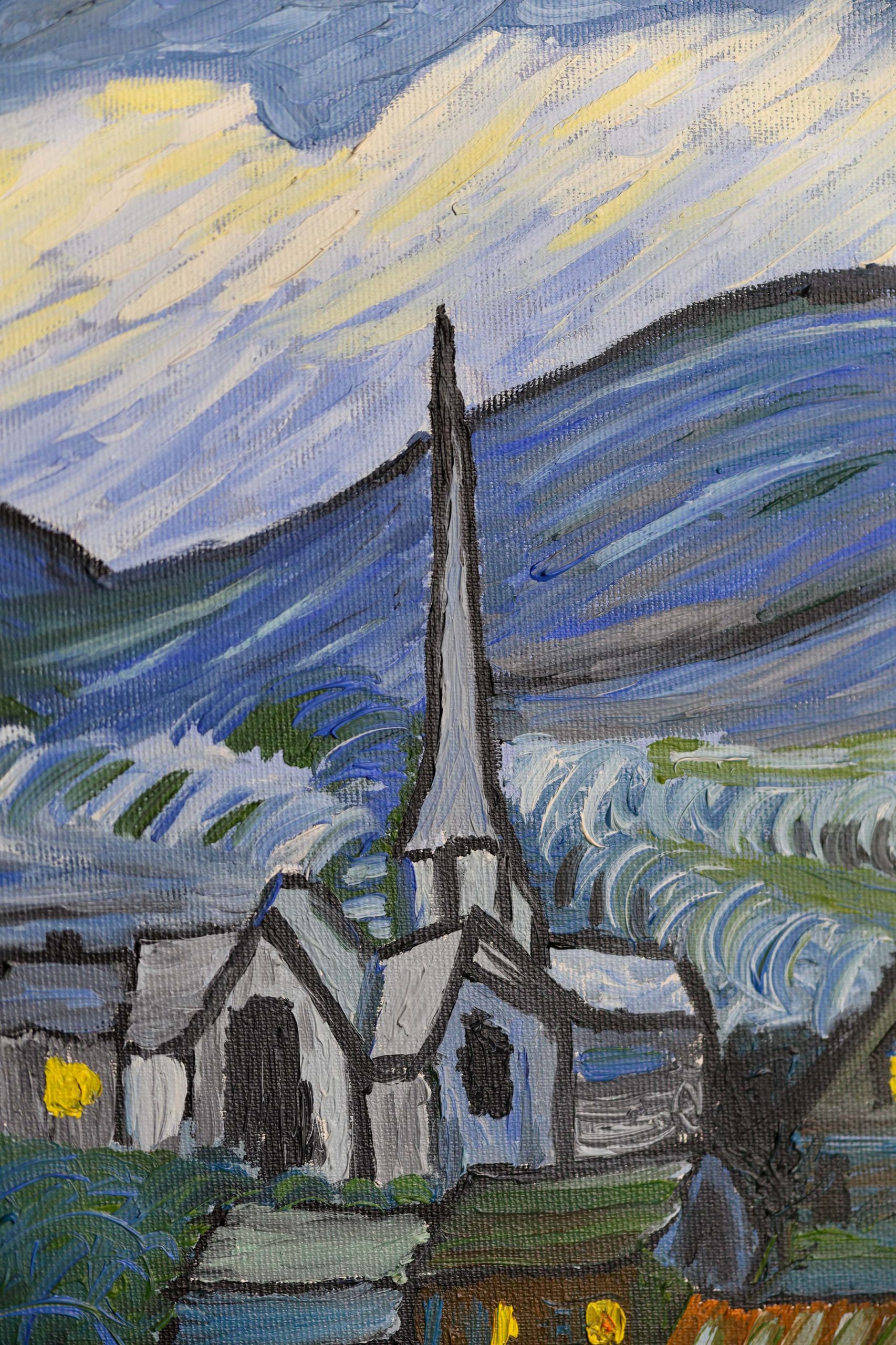 Detalj teksture uljanih boja na reprodukciji Zvjezdana noć".